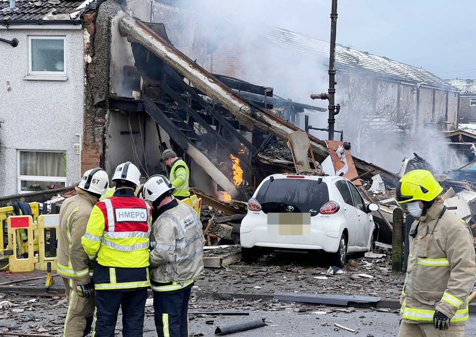 A photograph shows rubble strewn around the street after the explosion in Illingworth