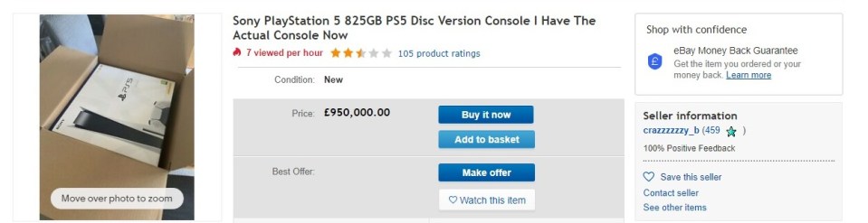 An eBay user is selling a brand new PlayStation 5 for almost £1 million