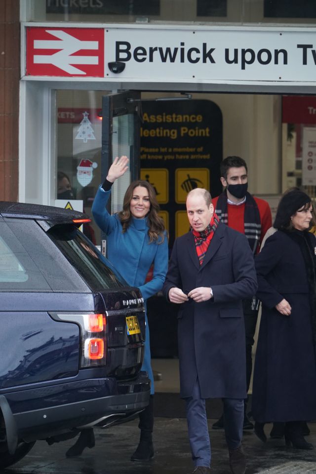 Kate waves as the couple arrive at Berwick-upon-Tweed