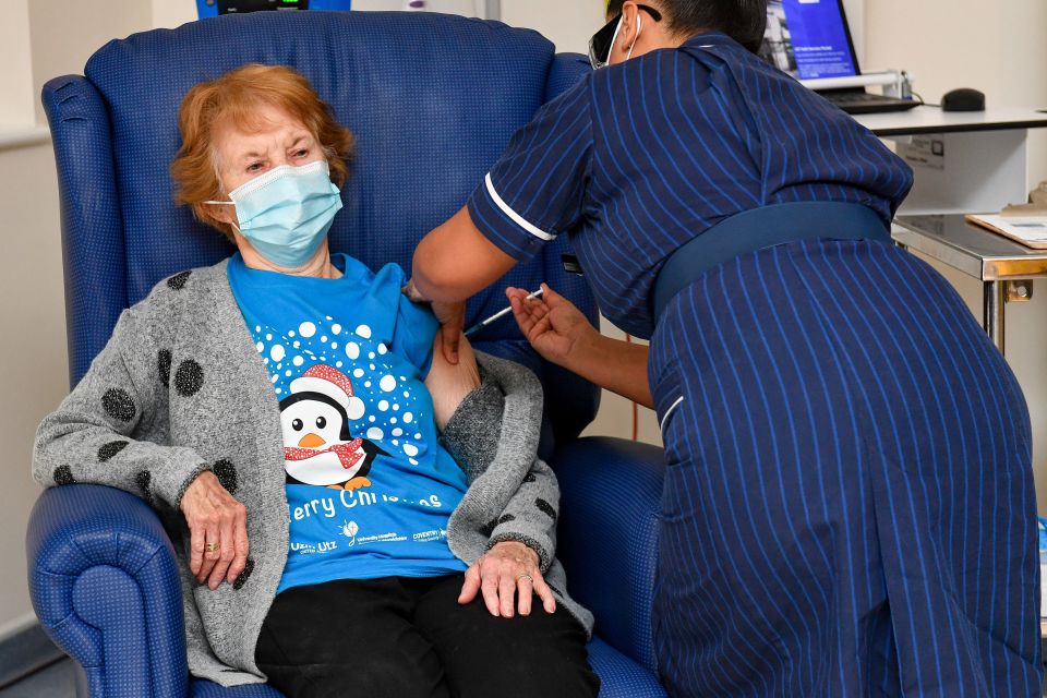 Maggie, 90, was given the life-saving jab this morning on this historic day