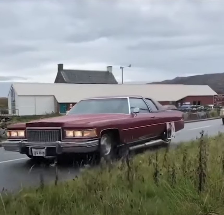 James' red Cadillac is pimped up with side exhausts later in the Amazon Prime series