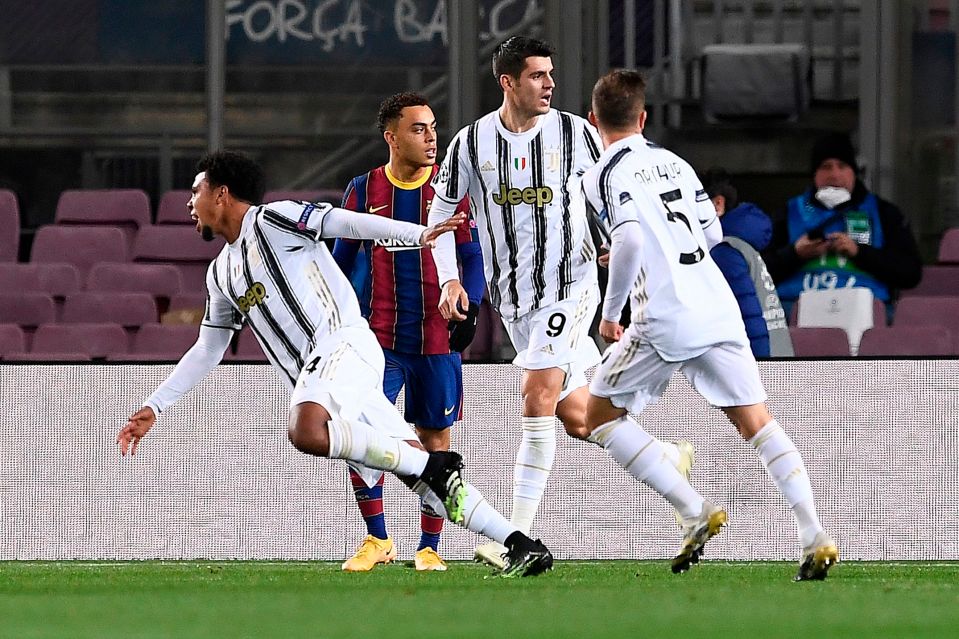 Weston McKinnie celebrates his strike for Juventus at the Nou Camp