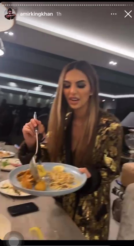 Wife Faryal tucks into a slap-up dinner cooked by a Michelin Star chef