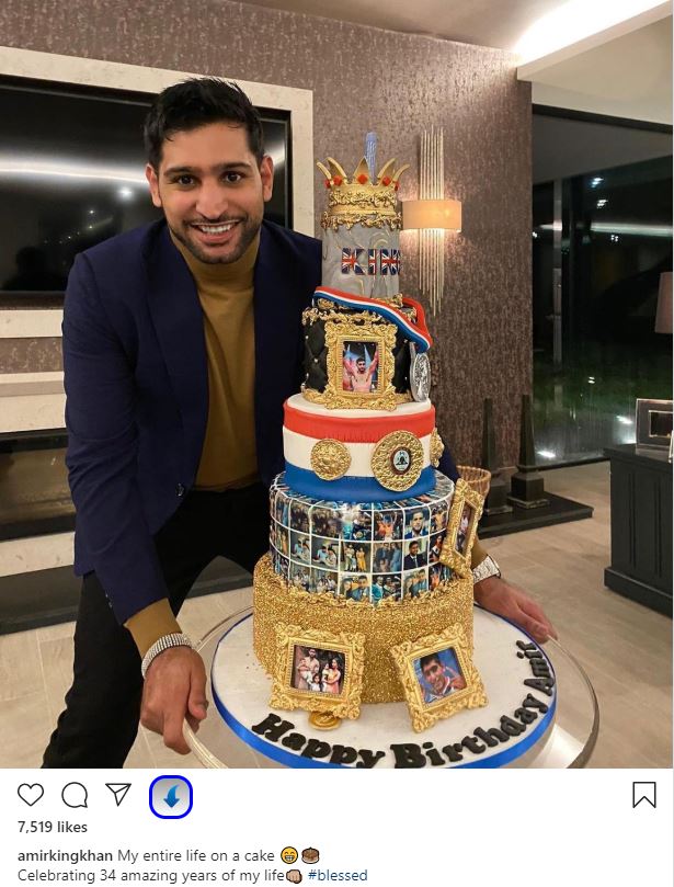 Amir Khan was given a giant boxing themed birthday cake last night