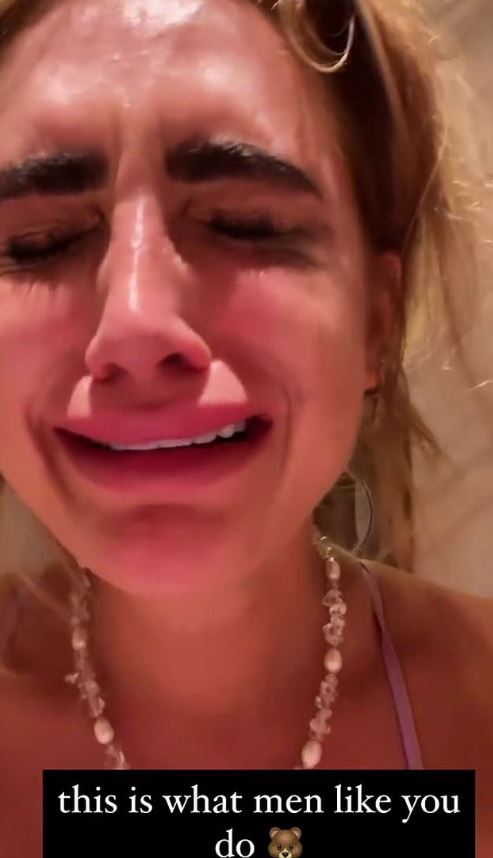 The Love Island star broke down after accusing Bear of posting a secretly-recorded clip of her on X-rated website Only Fans