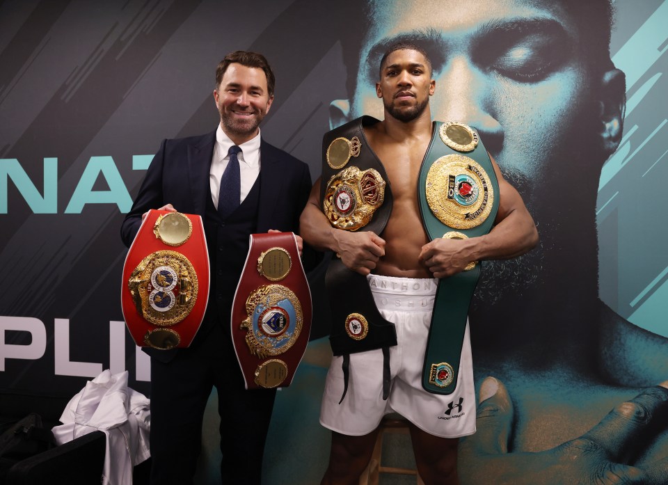 Eddie Hearn pictured with Anthony Joshua 