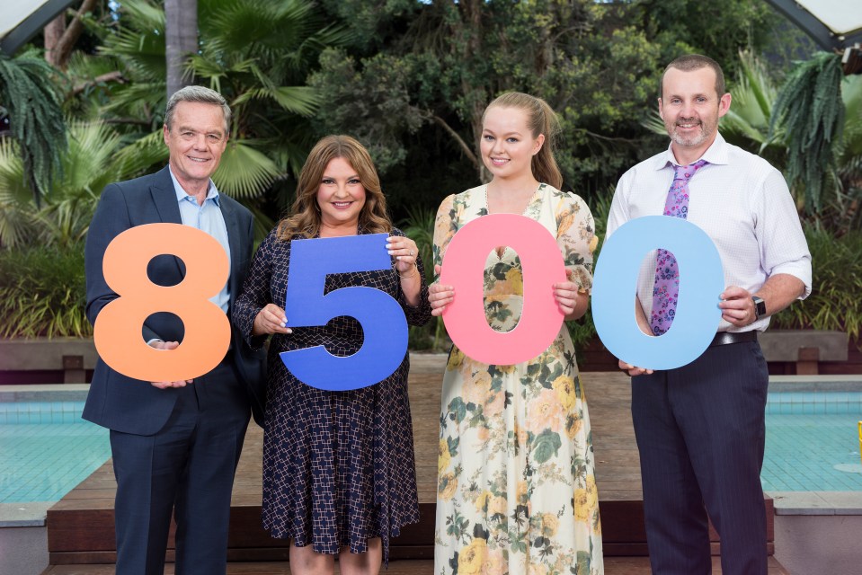 Neighbours' stars (from left) Stefan Dennis, Rebekah Elmaloglou, Jemma Donovan and Ryan Moloney