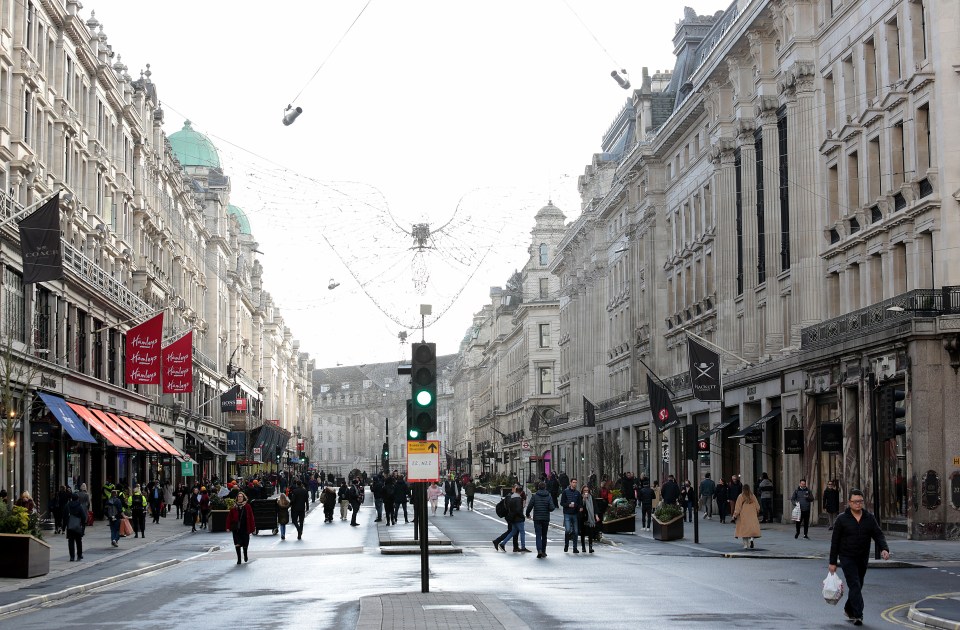 Regent Street was very quiet on the last weekend before Christmas