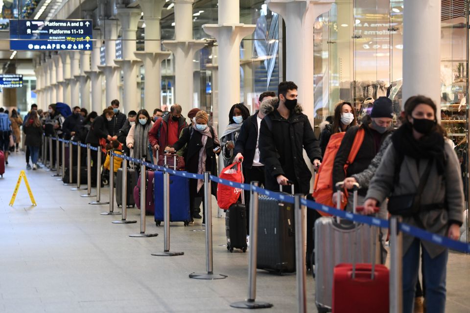 People queue at St Pancras for the last train to Paris on Sunday