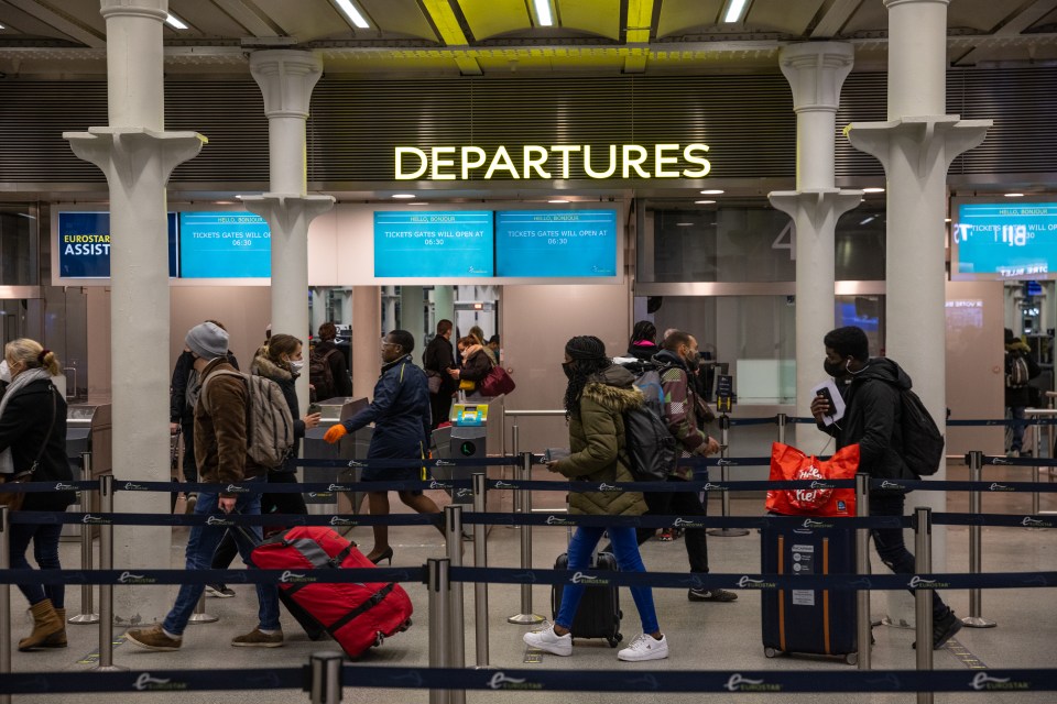 The departures gate at St Pancras was seen full of travellers last night