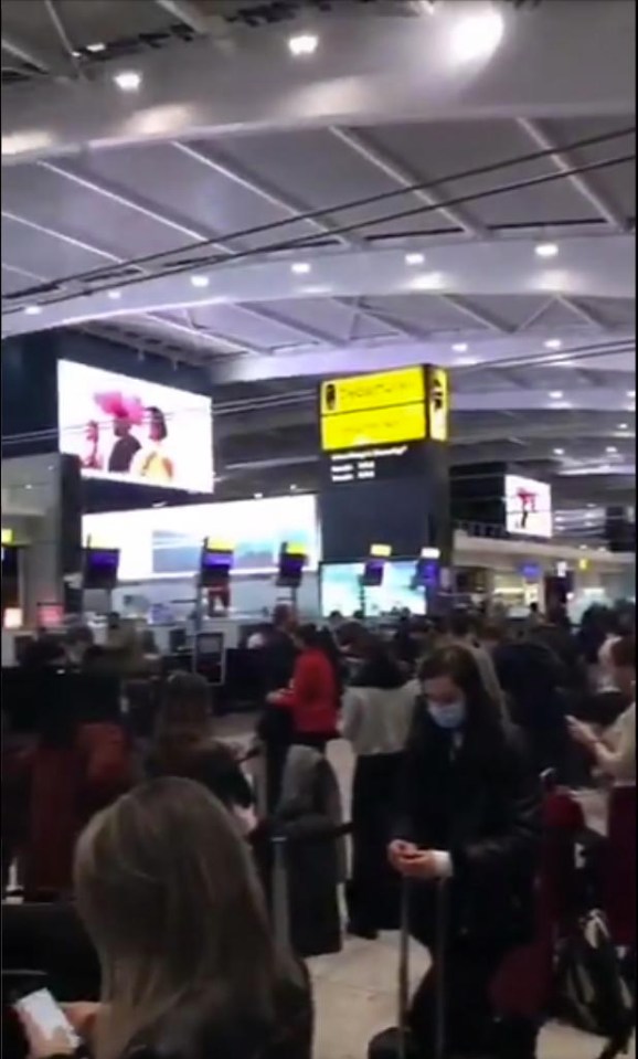 Huge queues were seen for flights to Dublin as Brits legged it out of the country