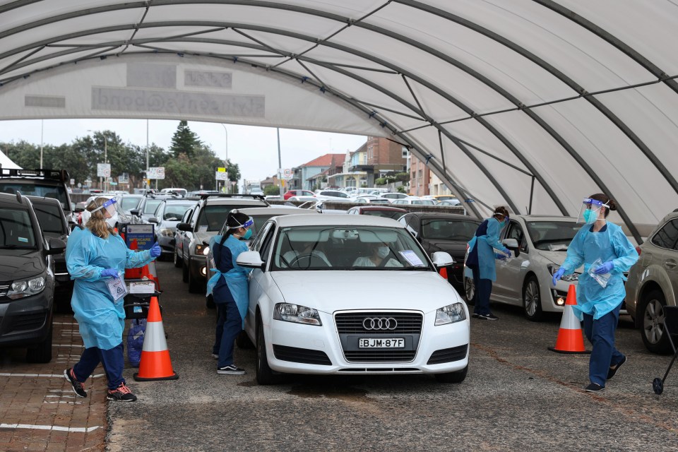 A drive-thru test centre in Sydney, Australia, where the new strain has been identified