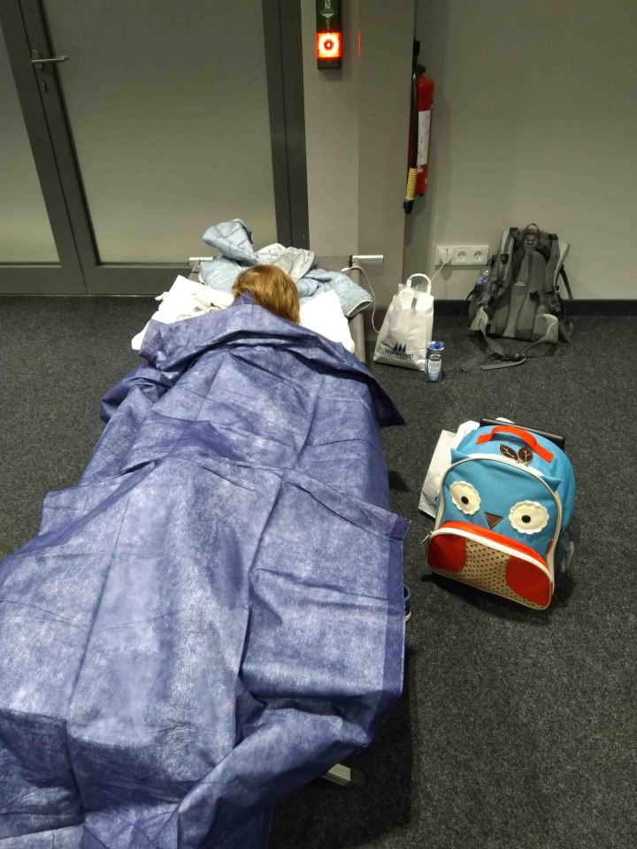 UK arrivals have had to sleep on camp beds in Hanover, Germany after a travel ban was introduced