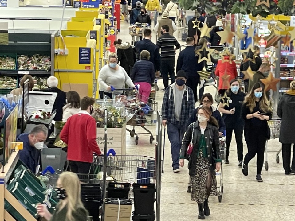 Shoppers have been urged not to panic buy but supermarkets such this Tesco in Bridgend, South Wales, have been packed today