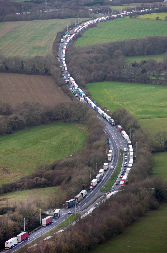 There were huge tailbacks as stranded lorries queued on the M20 in Kent