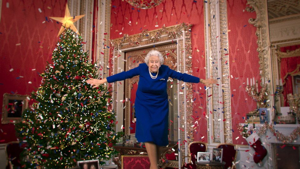 The 'Queen' is filmed dancing on a table during Channel 4's 'deepfake' version of the monarch's annual speech