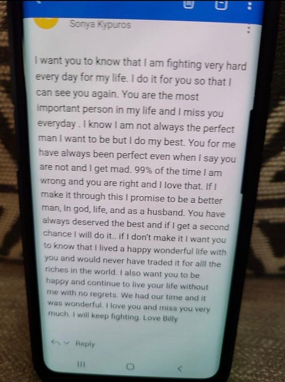 He wrote this email to her before he was put on a ventilator