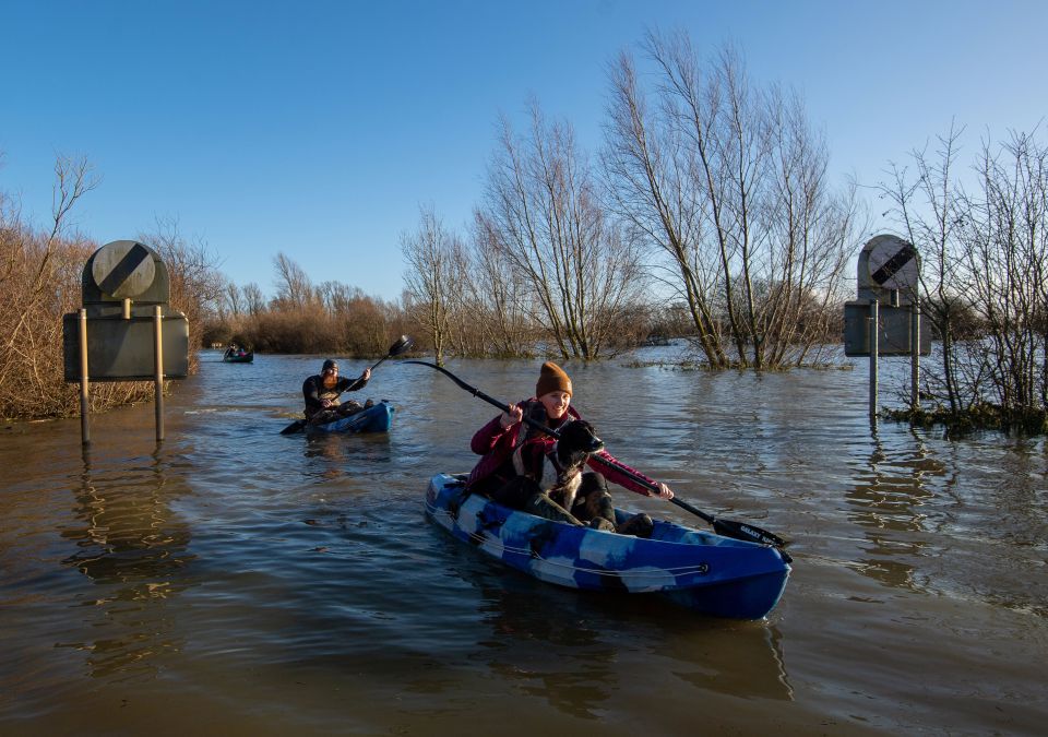 The weather was so bad in Norfolk that people were able to kayak along the flooded A1101 in Welney