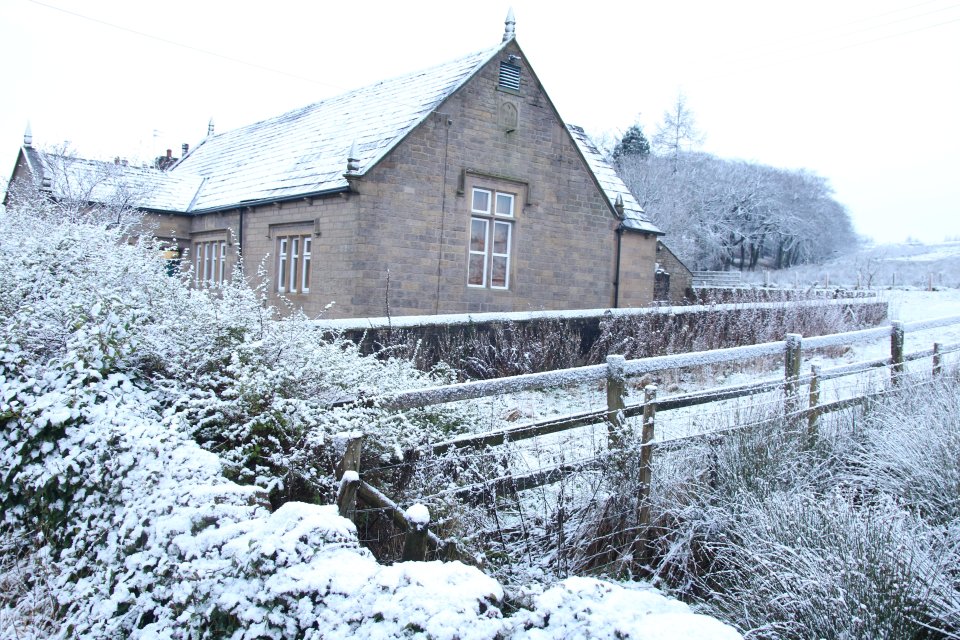 Snowy scenes at the Old schoolhouse, Colliers Row, Smithills