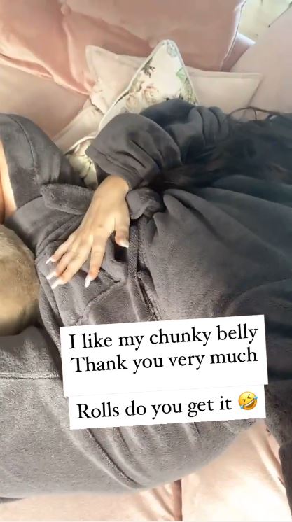 The star has admitted she 'likes her chunky belly'