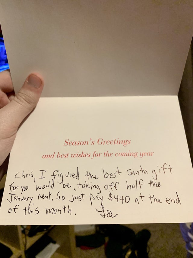 The bloke, called Chris, shared the heartwarming card he got from his landlord 