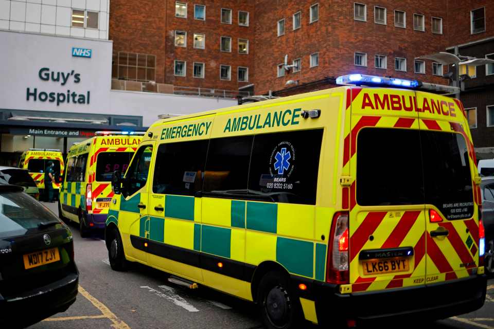 Ambulances wait outside Guy's Hospital in London