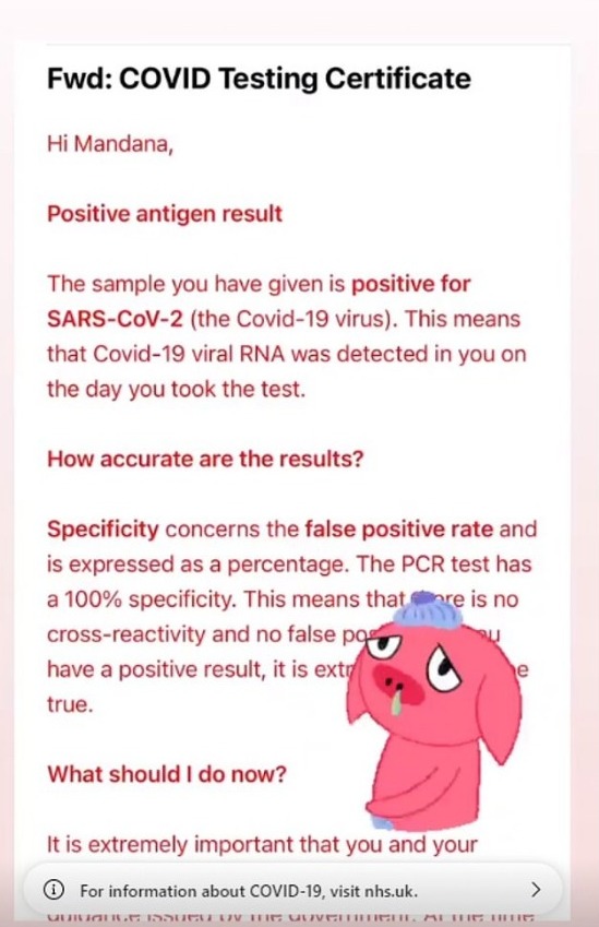 She shared her Covid results on her Instagram stories