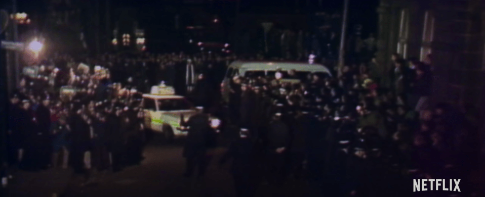 Police struggled to control crowds that came to get a glimpse of Sutcliffe after he was arrested