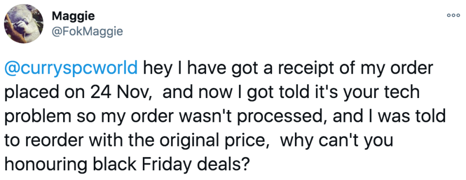 Customers have been complaining that their Black Friday deals have been cancelled by Currys 