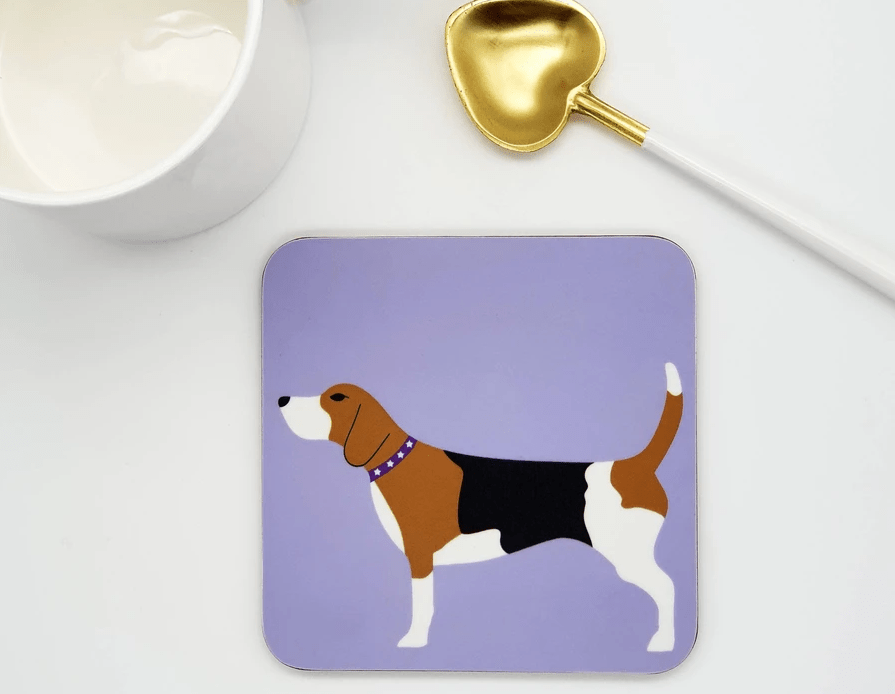 A hand-drawn beagle coaster