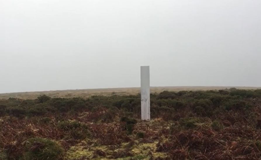 The Devon monolith against foggy skies in Devon this morning