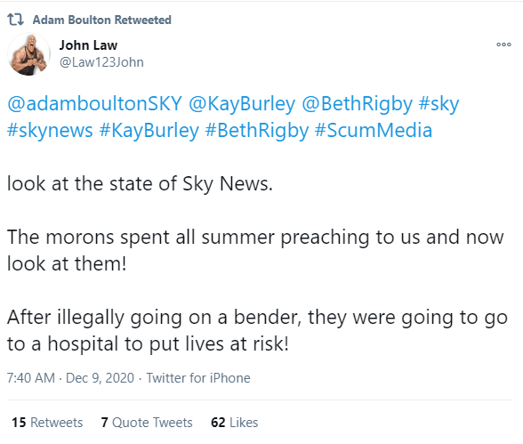 Adam Boulton retweeted a message branding the group ‘morons’