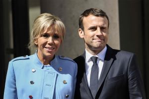  Wife Brigitte Marie-Claude Macron, 25 years his senior, stands besides him