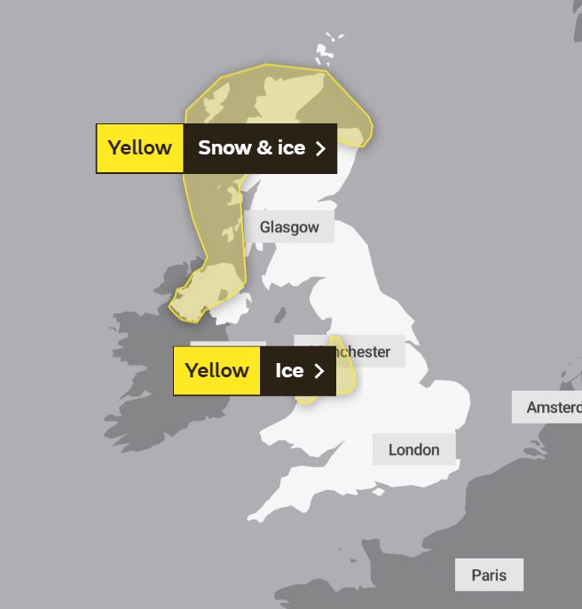 The Met Office has two weather warnings in place for today