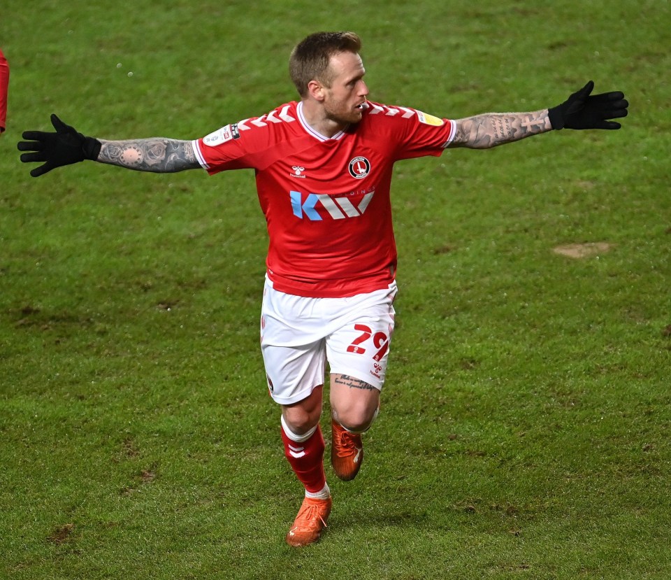 Ronnie Schwartz celebrates his first Charlton goal in a 4-4 draw against Rochdale at The Valley after coming off the bench