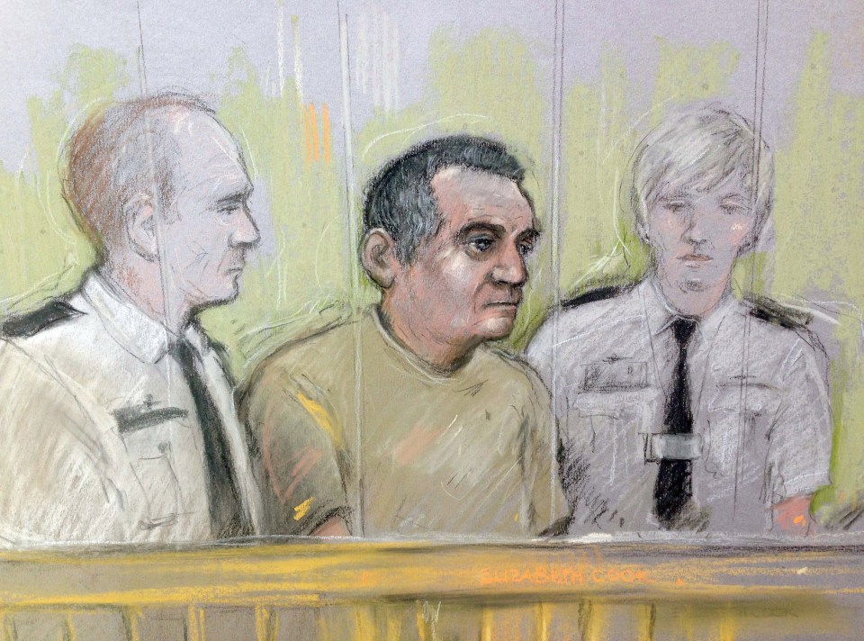 A court artist sketch of Hampton appearing at Bath Magistrates' Court over Melanie's murder