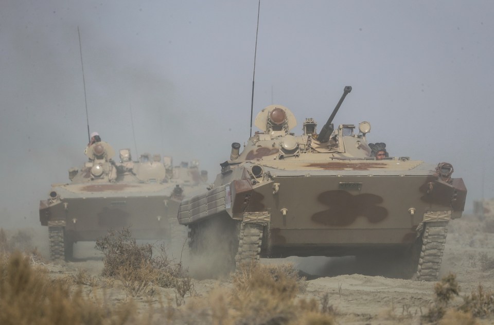 Iranian troops participating in a military drill in the Gulf of Oman