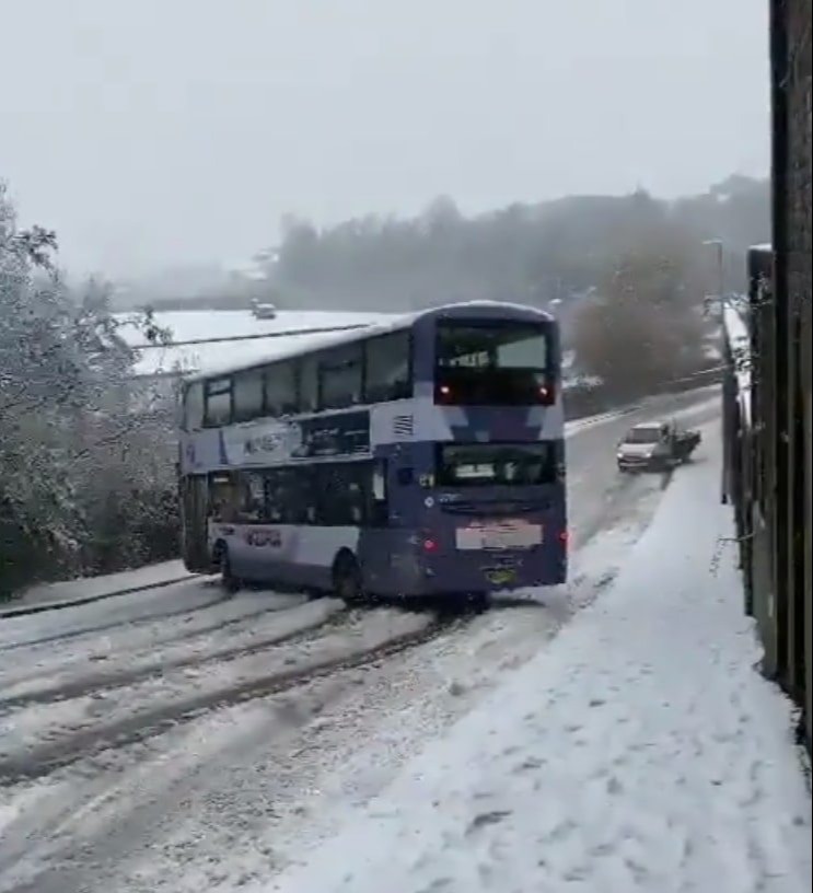 Terrifying footage showed a bus spinning out of control down a hill in Halifax