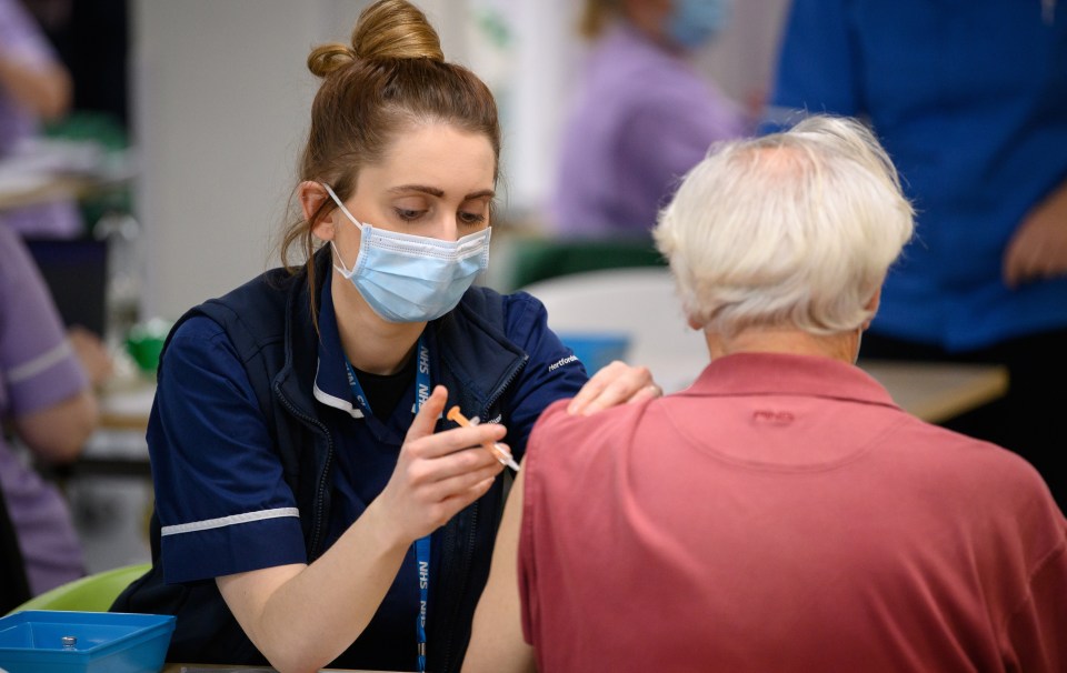 Vaccines may be less effective against new variants. Pictured: A patient receives a jab in Stevenage, January 14