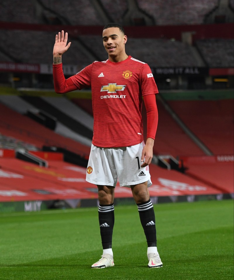 Mason Greenwood celebrates scoring to bring Manchester United level at 1-1