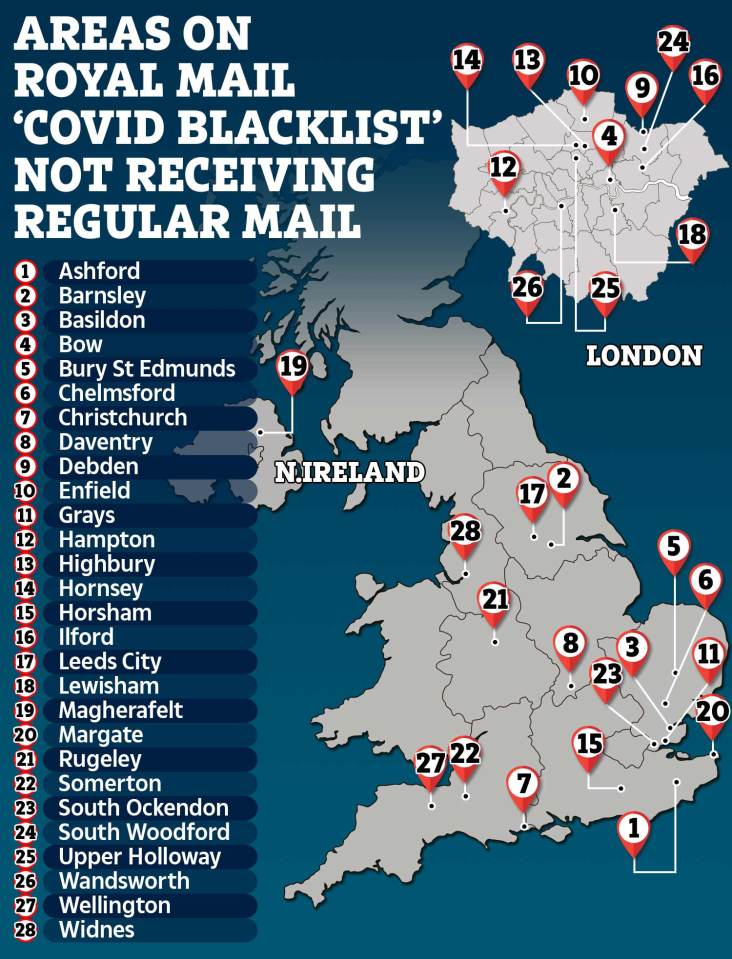 Royal mail admits 28 areas are only receiving “limited” deliveries