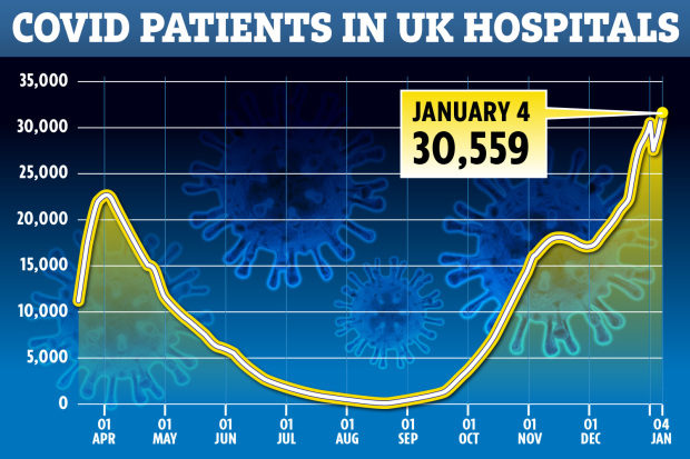 The graph above shows how hospitalisations have surged since the start of December