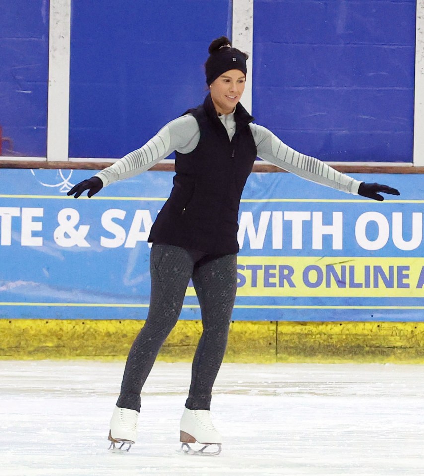 Rebekah Vardy pictured training on the ice in October before lockdown