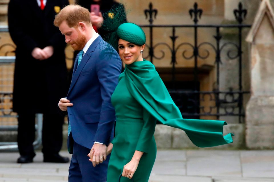 Meghan and Harry are seen here at their last royal engagement in March last year