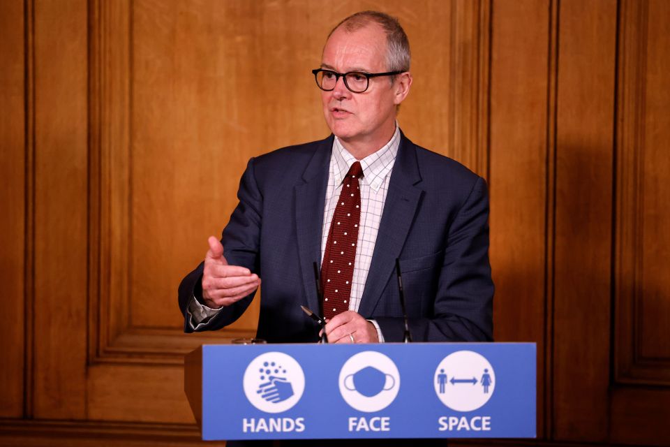 Sir Patrick Vallance, pictured at a December No10 briefing, admitted “we don’t know for sure” if the vaccines will work against the Brazilian and South African strains