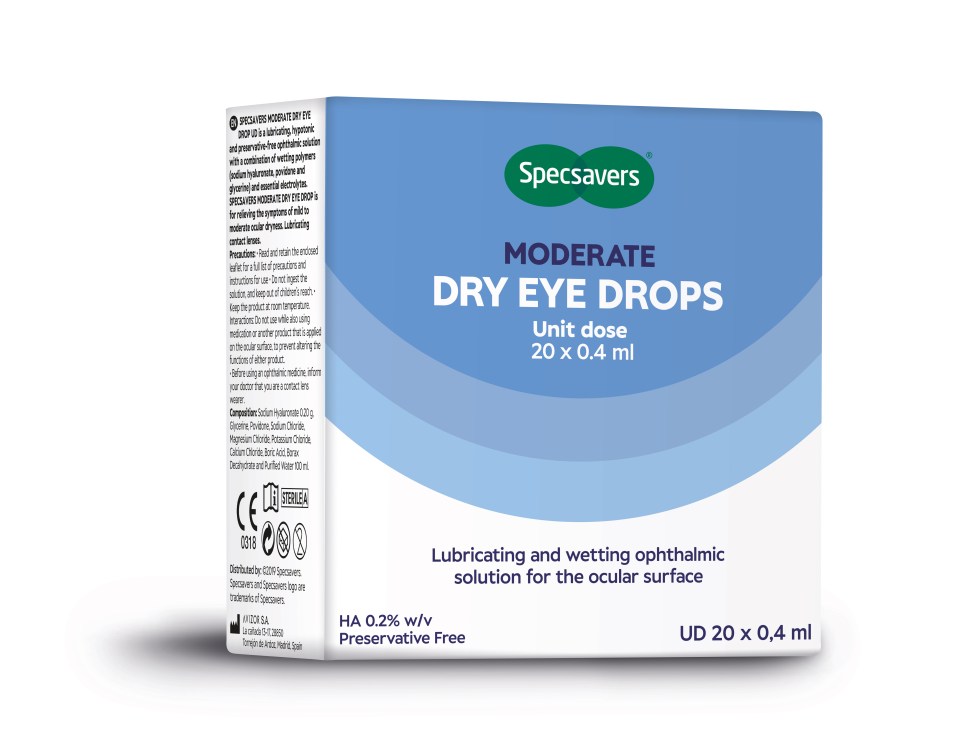 Specsavers’ moderate dry eye drops are individual little pipettes