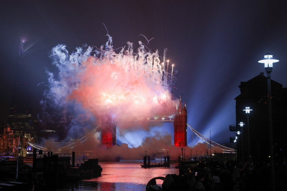 Fireworks were released on Tower Bridge on Thursday night