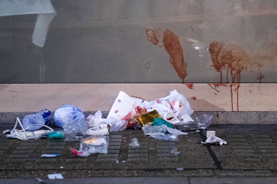 Bloodstains were left on the street after the horror 