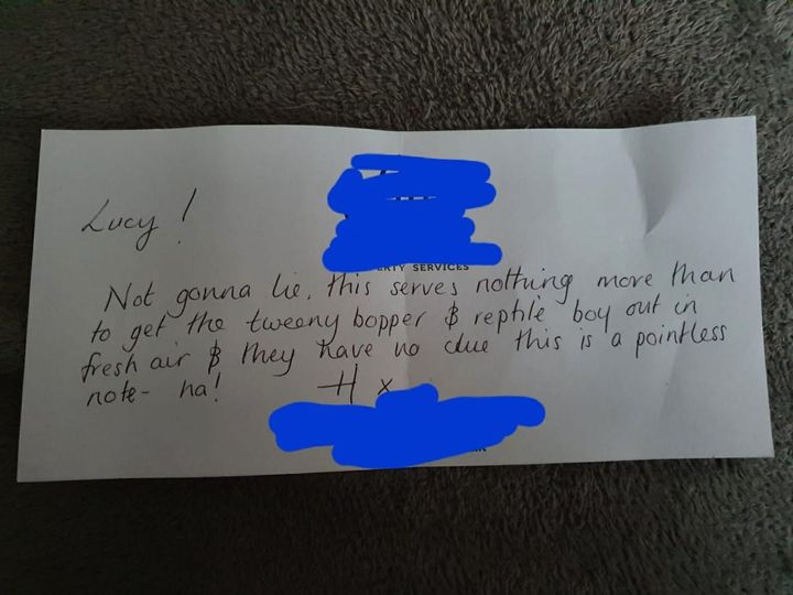 The hand-written note was just a ploy to get her kids outside for a walk