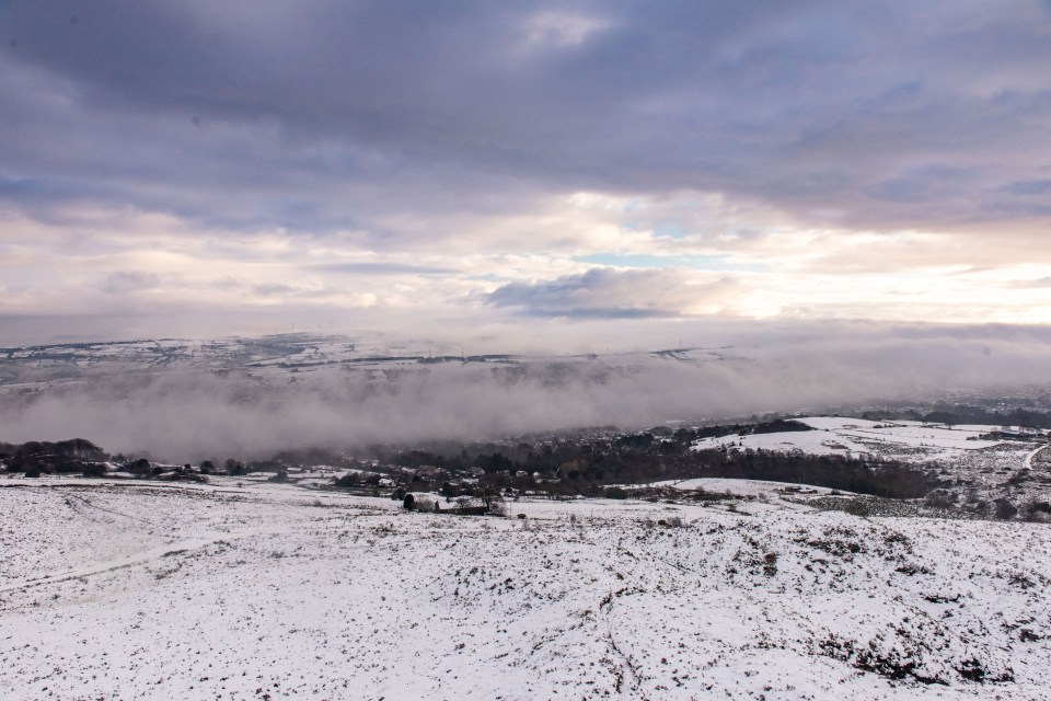 Low cloud and snow seen around the town of Darwen, Lancs, last week